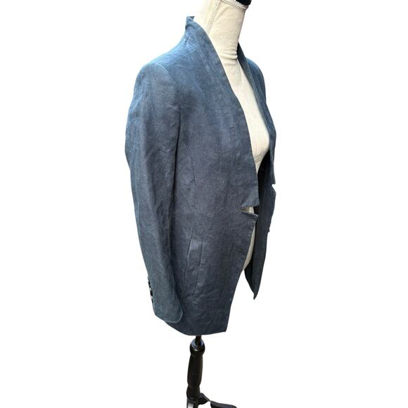 AYR The Coup Navy 100% Linen Notched Open Front Blazer Jacket - 0 - Picture 3 of 10